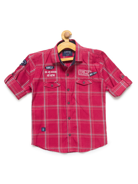 

CAVIO Boys Red Checked Casual Shirt