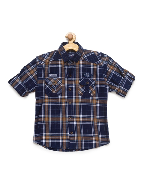 

CAVIO Boys Navy Blue & Yellow Tartan Checks Checked Casual Shirt