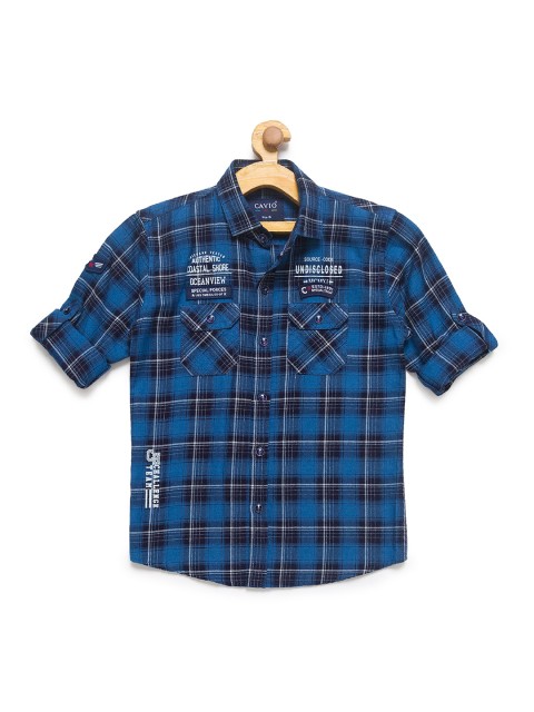 

CAVIO Boys Navy Blue Tartan Checks Checked Casual Shirt