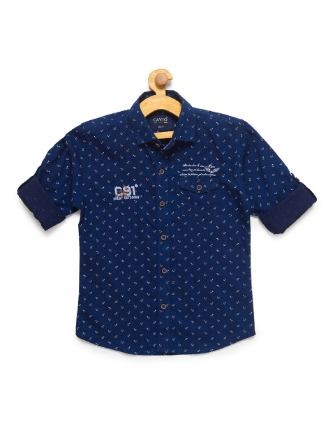 

CAVIO Boys Navy Blue Printed Cotton Blend Casual Shirt