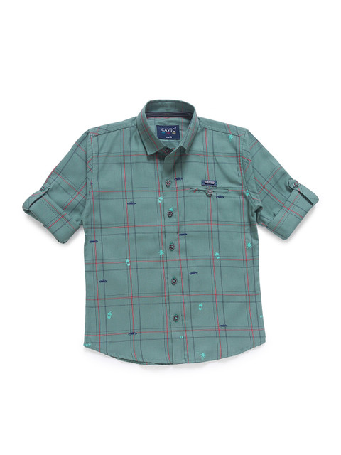

CAVIO Boys Green Checked Casual Shirt