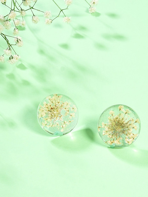 

ToniQ Women White & Yellow Dried Flower Contemporary Studs Earrings