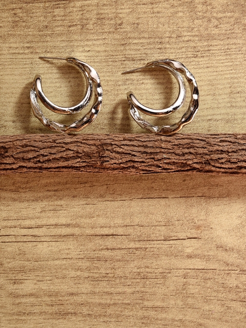 

ToniQ Women Silver-Toned Contemporary Half Hoop Earrings