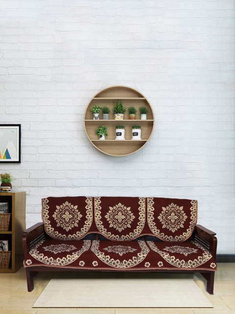 

RUGSMITH Maroon & Cream Colored Self Design 5-Seater Sofa Cover