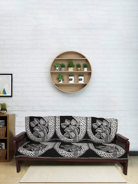 

RUGSMITH Black & Grey Self Design 5-Seater Sofa Cover Set