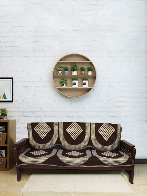 

RUGSMITH Brown & Cream Colored Self Design 5-Seater Sofa Cover