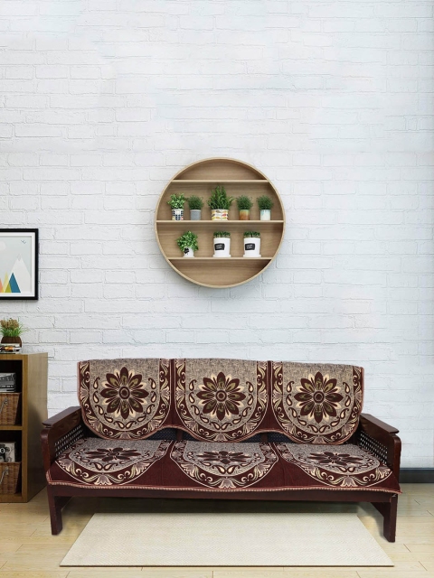 

RUGSMITH Maroon & Grey Self Design 5-Seater Sofa Cover Set