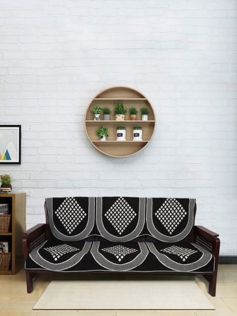 

RUGSMITH Black & White Self Design 5-Seater Sofa Cover