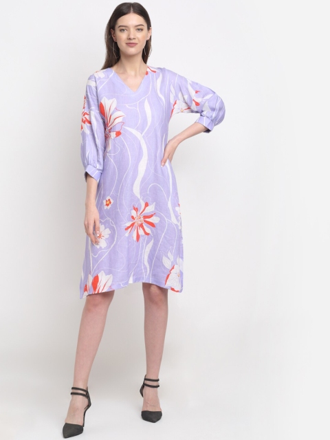 

ewoke Women Purple & White Linen Printed Tunic