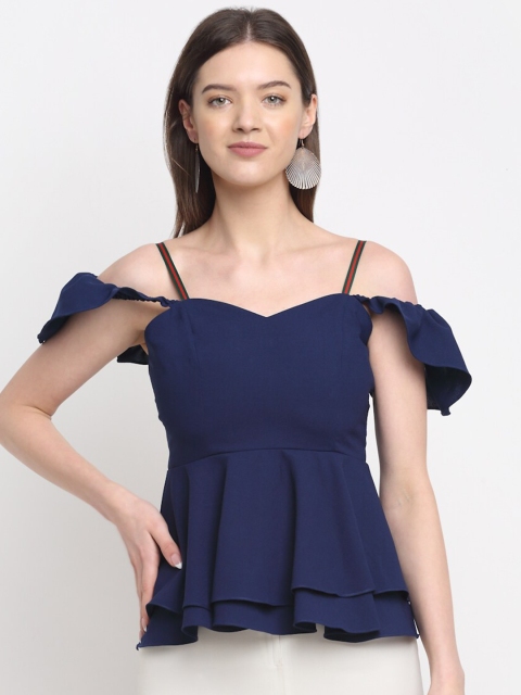 

ewoke Women Blue Solid Layered Peplum Top