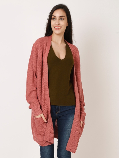 

NoBarr Women Peach-Coloured Solid Longline Open Front Shrug