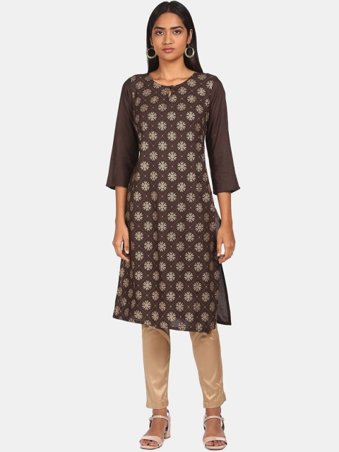 

Karigari Women Brown Floral Printed A-Line Kurta