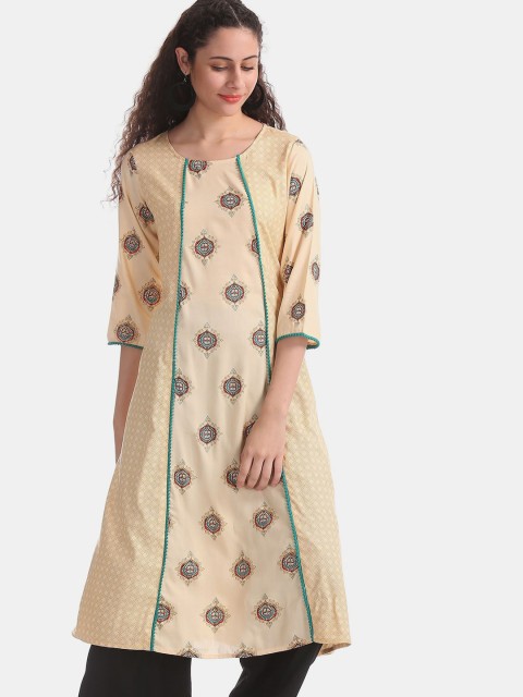 

Anahi Women Beige Ethnic Motifs Printed Panelled Kurta
