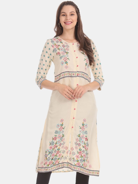 

Anahi Women Off White Floral Embroidered Thread Work Kurta