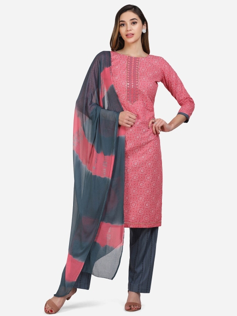 

Satrani Pink & Grey Printed Pure Cotton Unstitched Dress Material