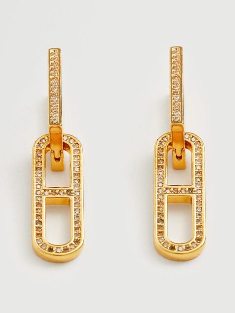 

MANGO Gold-Toned Stone Studded Geometric Drop Earrings