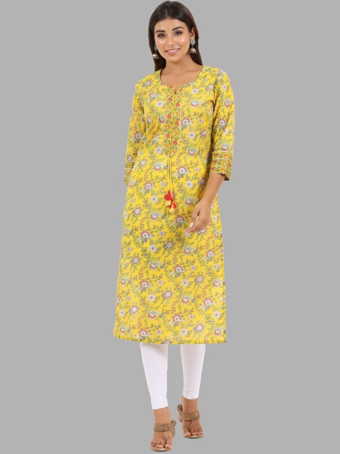 

Swasti Women Yellow Floral Printed Floral Kurta