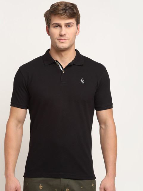 

Cantabil Men Black Polo Collar Regular Fit Pure Cotton T-shirt