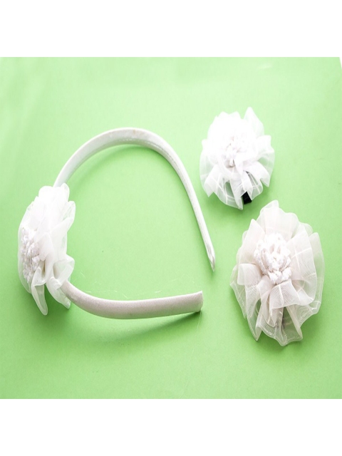 

Jewelz Women White Set Of 3 Flower Embellished Hair Accessory Set