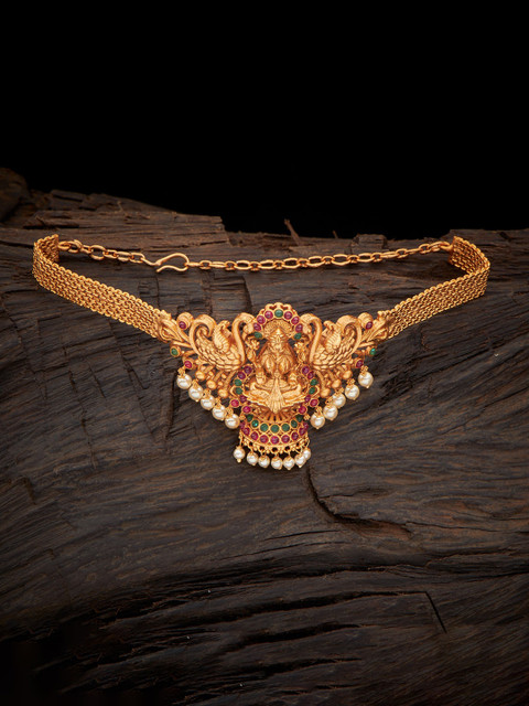 

Kushal's Fashion Jewellery Gold-Plated Pink & Green Stone-Studded & Beaded Waist Chain