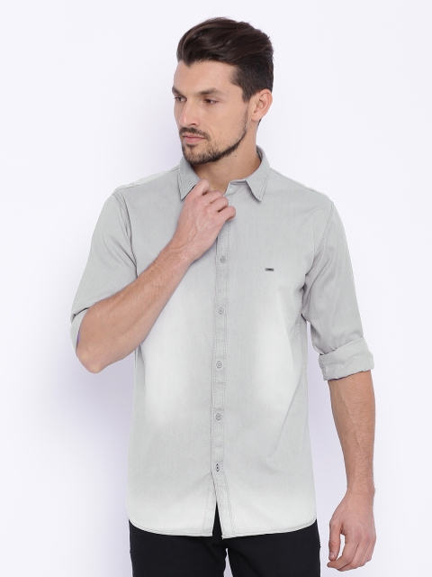 

Basics Men Grey Melange Slim Fit Faded Casual Shirt