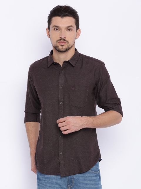 

Basics Men Brown Slim Fit Solid Casual Shirt