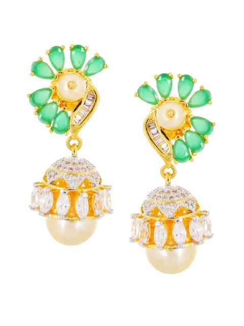 

Tistabene Green & Gold-Plated Contemporary Jhumkas Earrings