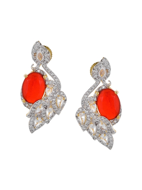 

Tistabene Red Contemporary Rhodium-Plated Drop Earrings
