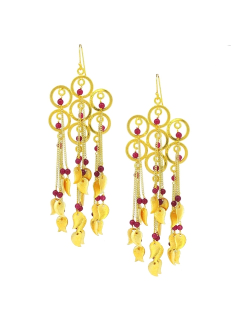 

Tistabene Gold-Toned & Red Contemporary Drop Earrings