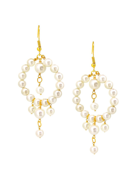 

Tistabene Gold-Plated White Pearl Beaded Contemporary Drop Earrings
