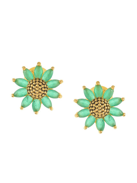 

Tistabene Gold-Plated Green Stone-Studded Contemporary Studs Earrings