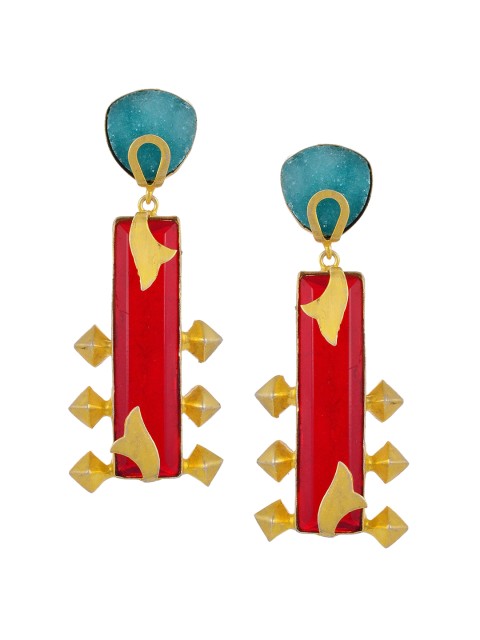 

Tistabene Red & Gold-Toned Contemporary Drop Earrings