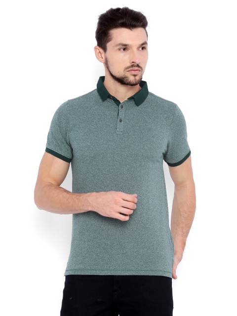 

Basics Men Green Solid Muscle Fit Polo T-shirt