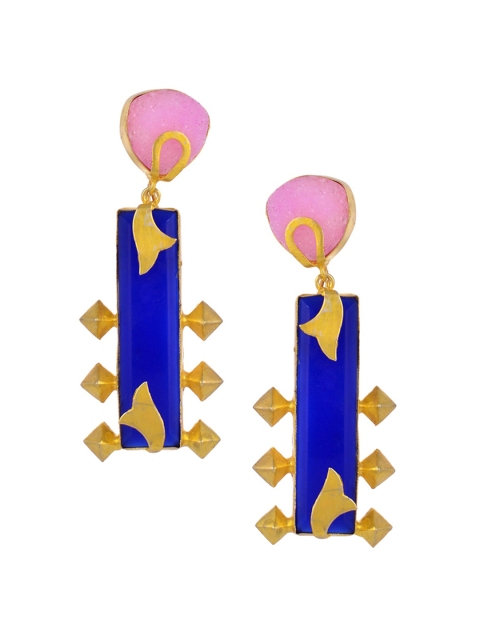 

Tistabene Blue & Gold-Plated Contemporary Drop Earrings