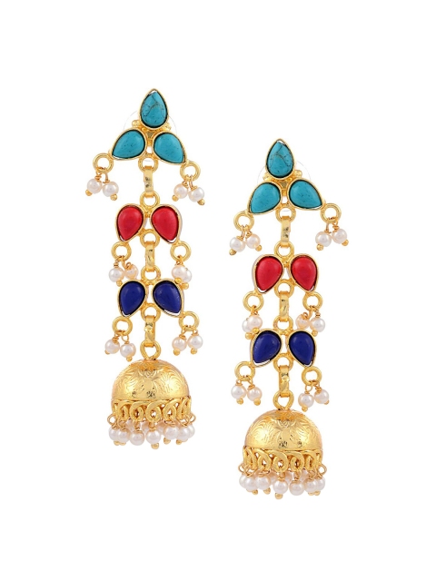 

Tistabene Gold-Plated & Blue Contemporary Jhumkas Earrings