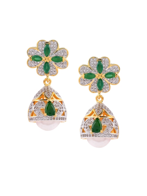 

Tistabene Green Gold-Plated Contemporary Jhumkas Earrings