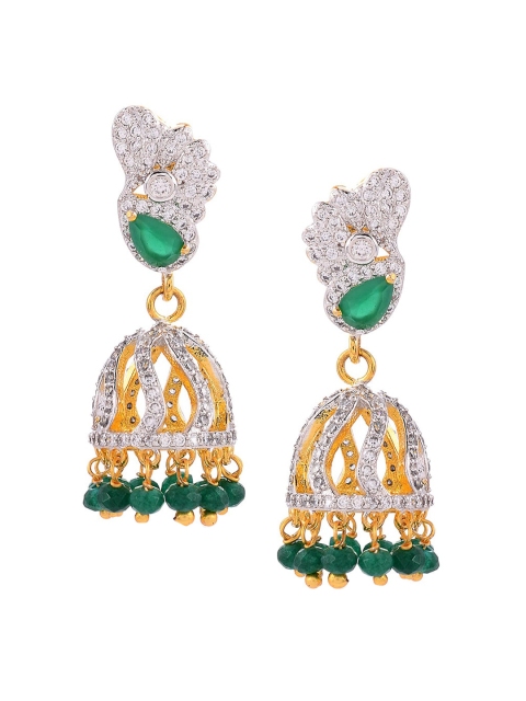 

Tistabene Green & Gold-Toned Dome Shaped Jhumkas Earrings