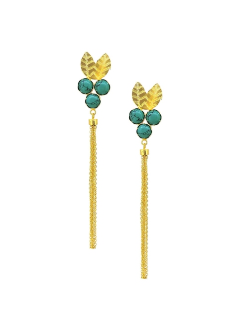 

Tistabene Gold-Plated & Turquoise Blue Contemporary Drop Earrings