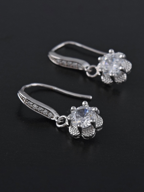 

Tistabene Rhodium-Plated Silver-Toned & White Stone-Studded Contemporary Drop Earrings