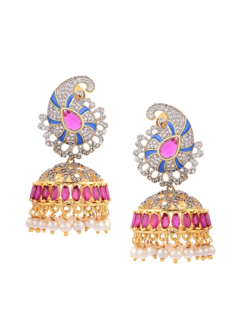

Tistabene Gold-Plated & Pink Contemporary Jhumkas Earrings