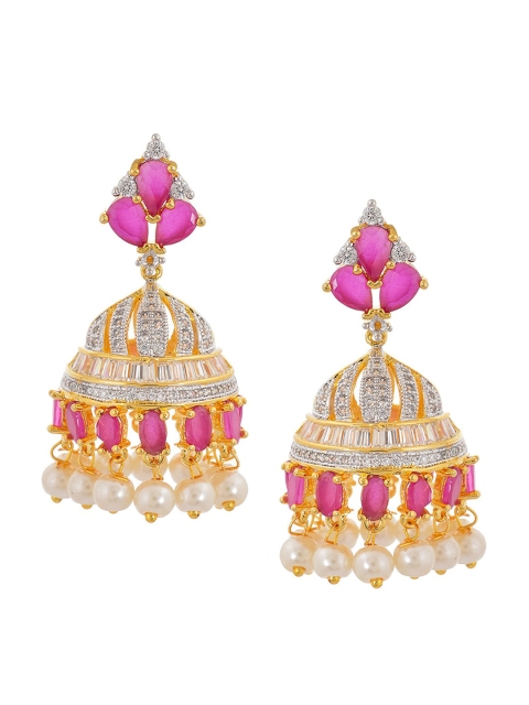 

Tistabene Pink & Gold-Toned Dome Shaped Jhumkas Earrings