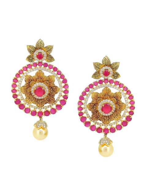 

Tistabene Gold-Plated Floral Stone Studded Contemporary Drop Earrings
