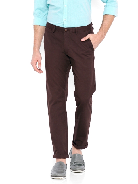 Basics Men Brown Solid Tapered Fit Chino Trousers