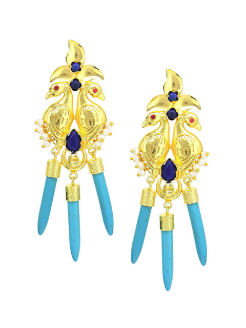 

Tistabene Blue & Yellow Gold-Plated Contemporary Drop Earrings