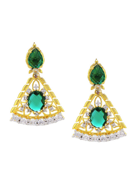 

Tistabene Gold-Toned & Green Contemporary Drop Earrings