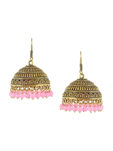 

Tistabene Antique Gold-Plated Pink Beaded Contemporary Jhumkas Earrings