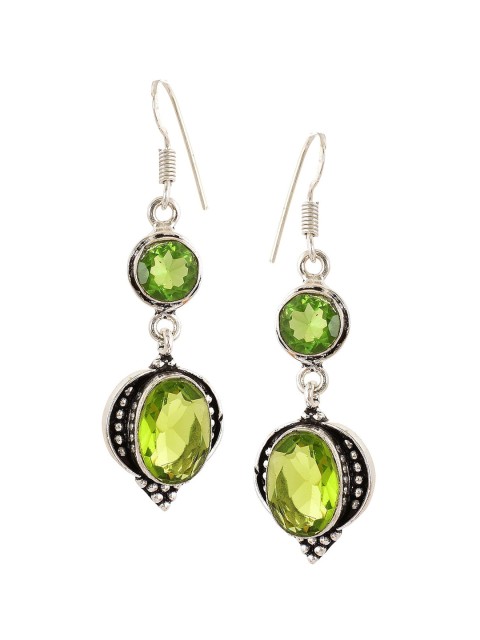 

Tistabene Green & Silver-Plated Contemporary Drop Earrings