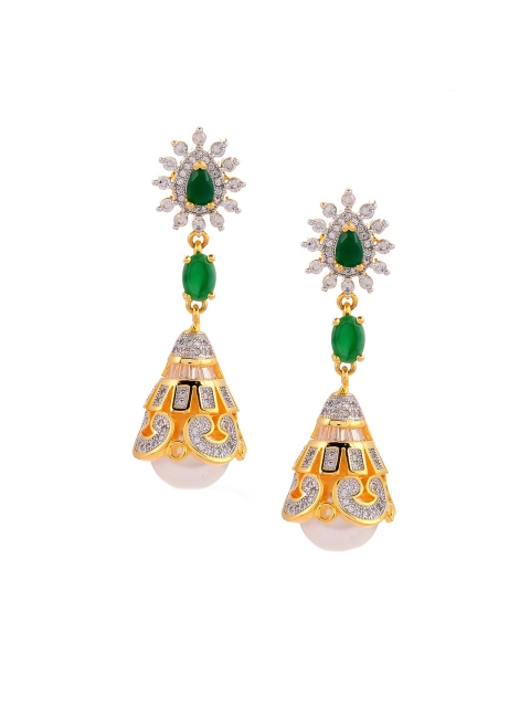 

Tistabene Gold-Toned & Green Contemporary Drop Earrings