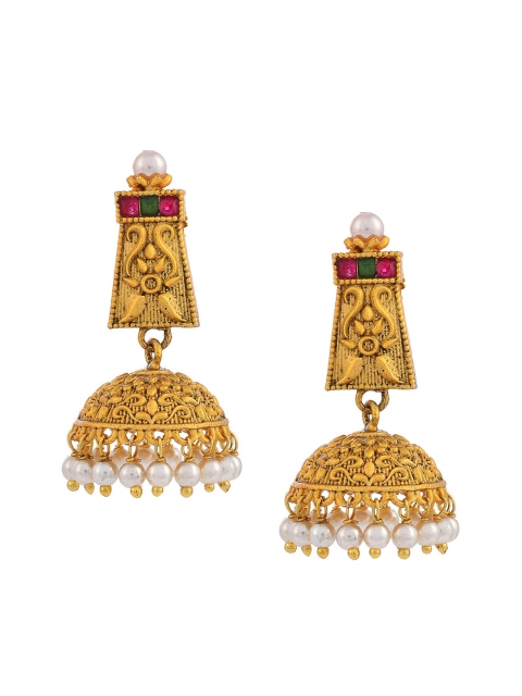 Tistabene Red Gold-Plated Dome Shaped Jhumkas Earrings