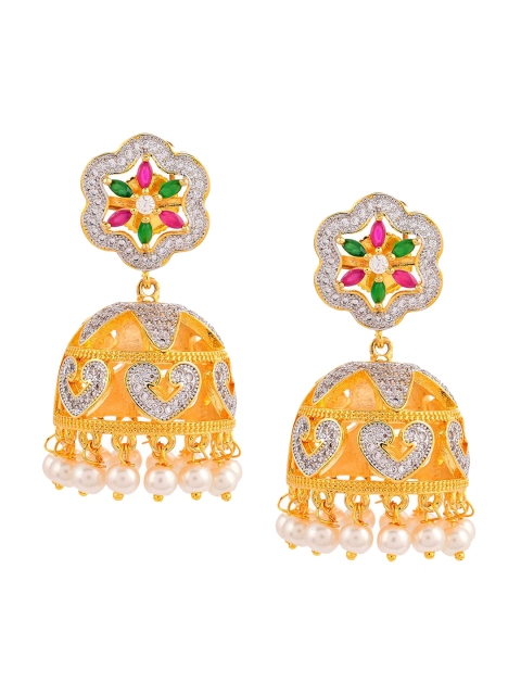 

Tistabene Green & Gold-Plated Dome Shaped Jhumkas Earrings